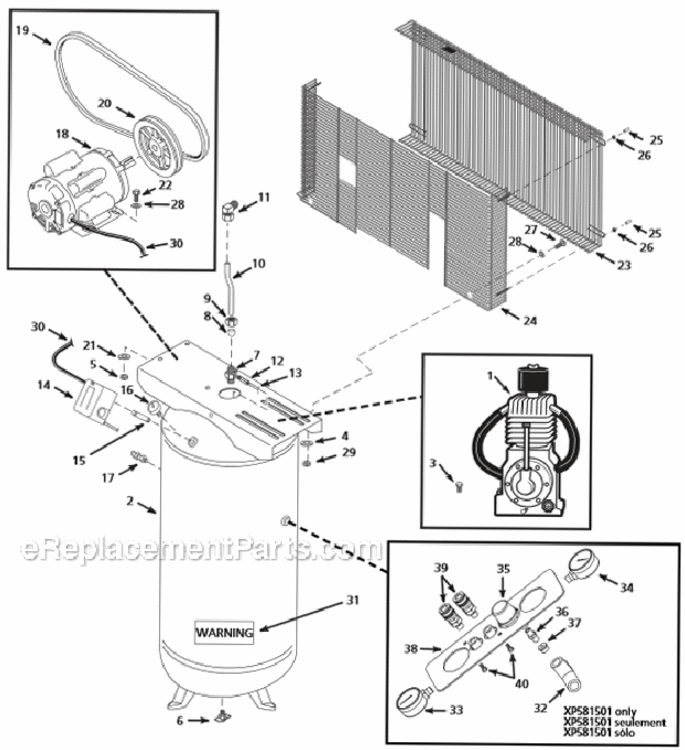 Air_Compressor_Pumps Diagram and Parts List for XP581501  Campbell Hausfeld Compressor